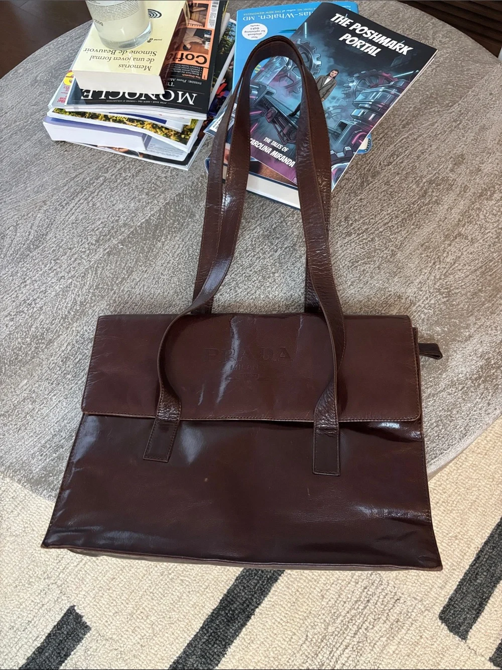 Prada Brown Leather Shoulder Tote